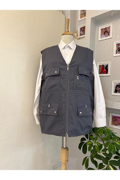 DENİZLİFE Oversize Linen Vest - Summer & Spring Jacket with Pockets and Zipper