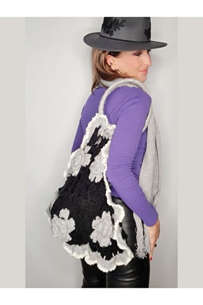 Senbeno Design El Örgüsü Özgün Tasarım Yün File Çanta