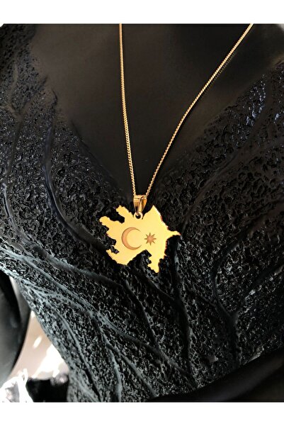 vogutima Gümüş Kolye - Azerbaycan (AZERBAİJAN) Haritası Bayrağı Sarı Renk 925 Ayar Gümüş Ülke Kolye