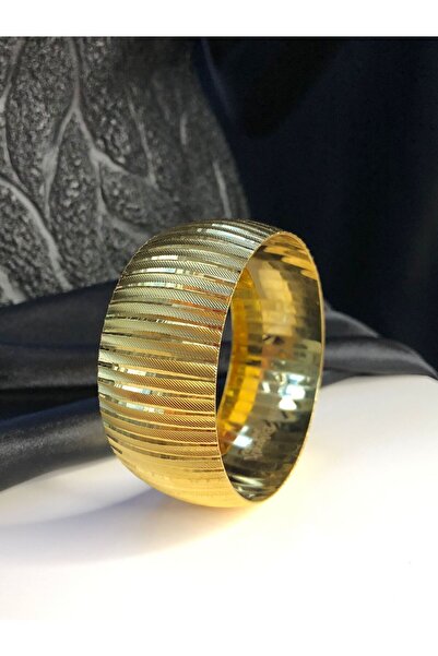 vogutima Kadın Altın Kaplama Bilezik - 30mm Mega Boy Çizgili Lazer Kesmesi • ...