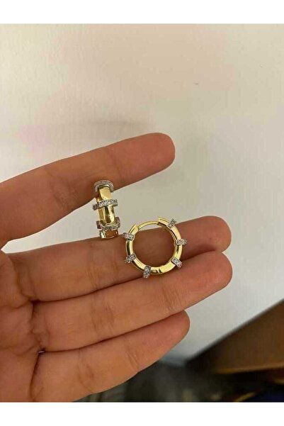vogutima Vog Tasarım 2 Cm Silindir Model Gold Beyaz Taşlı 925 Ayar Gümüş Sevg...