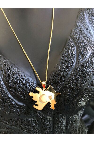 vogutima Gümüş Kolye - Azerbaycan (AZERBAİJAN) Haritası Bayrağı Sarı Renk 925 Ayar Gümüş Ülke Kolye