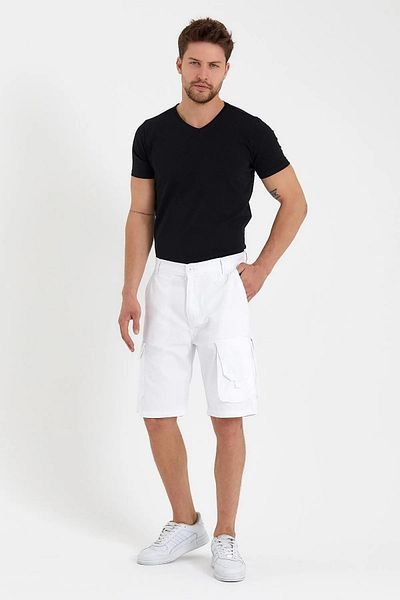 DAMGA JEANS Men's Comfort Fit Cargo Shorts White