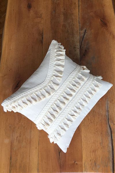 Vera Κάλυμμα μαξιλαριού από λινό με κρόσσια Bohemian Style 45x45 cm
