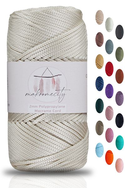 Makromecity Premium 100 Gr Πολυεστερικό Σχοινί Μακραμέ Εκρού 2mm - 120 M Σχοινί φορτιστή και κλωστή τσάντας