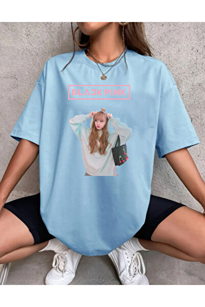 oneagılyazı Огромна черно-розова тениска с принт от памук