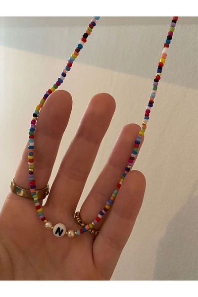 Stoneday Colorful Sand Bead Necklace with Letter Tip