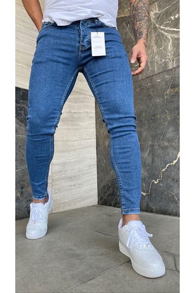 wamoss Ανδρικό Slim Fit Blue Lycra Jeans Παντελόνι - Mk1