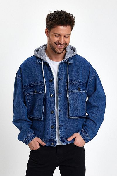 DAMGA JEANS Унисекс дънково яке с качулка Trendsetter Oversize, синьо