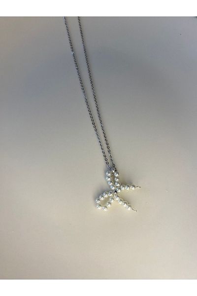 Stoneday Silver Color Plated Chain Necklace with Pearl Bow End