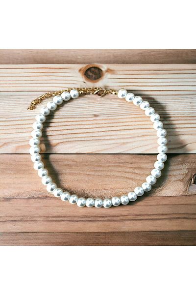 Stoneday Gold Detailed Pearl Choker Design Necklace