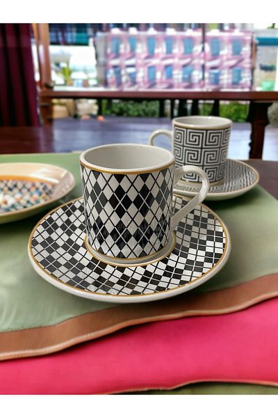 Artistic Quality White Gold Gilded 2-Person Porcelain Coffee Cup Set - Decorative and Stylish Design