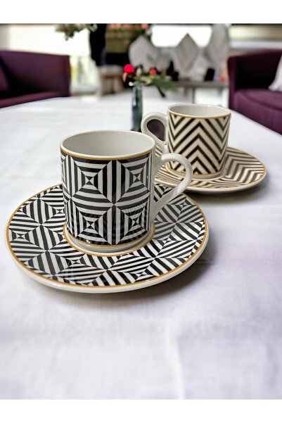 Artistic Quality White Gold Gilded 2-Person Porcelain Coffee Cup Set - Decora...