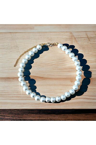 Stoneday Glass Pearl Trend Gold Detailed Choker Necklace