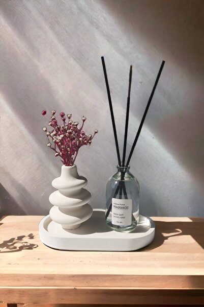ALLEZA HOME Dekoratif Makaron Kuru Çiçek Vazosu Fresh Soft Oda Kokusu Set