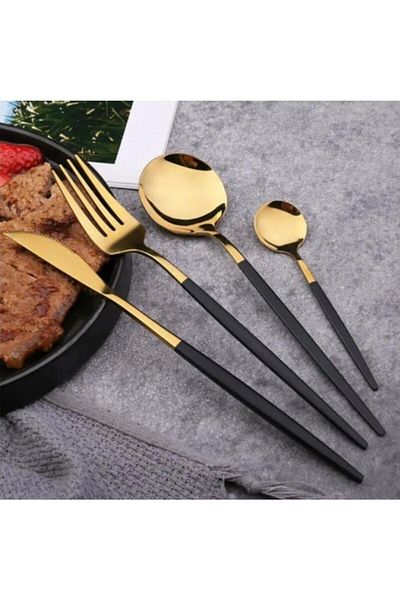 AROW Pink More 36 Piece Fork Spoon Knife Set Bright Black