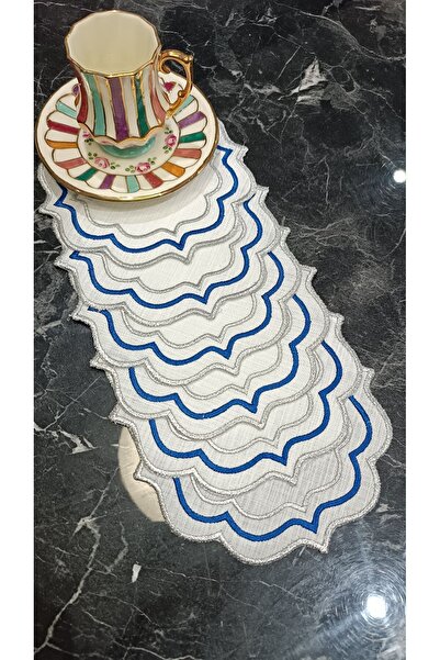 LASETU Set of 6 Silver and Navy Blue Embroidered Cocktail Napkins - Coffee Side and Presentation Napkin