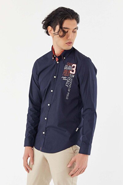 Galvanni Men's Navy Blue Shirt - Tarı Navy