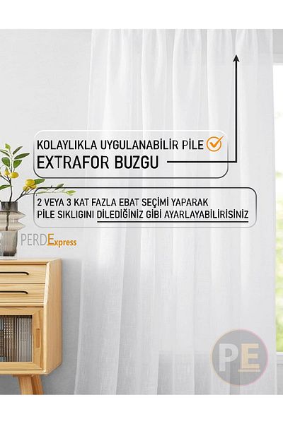 Perdexpress Linen Natural - Don't Want Iron, Pleat-Free Plain Tulle Curtain, Extrafor Drawstring Adjustable Pleat
