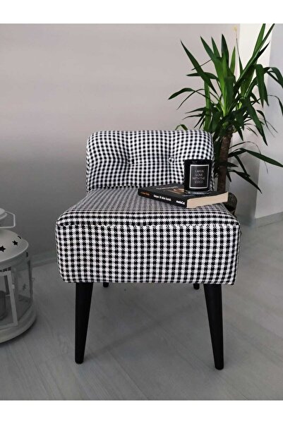 WEBPANYA Rahat Oturum Alanlı Retro Gürgen Ahşap Ayaklı Kaz Ayağı Desenli Puf Bench Koltuk Berjer