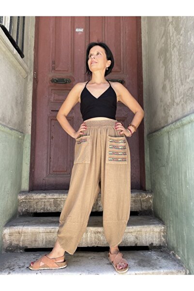 Bohoyasam Unisex Bohem Lastik Bel Pantolon, Rahat Pantolon, Yoga Pantolonu, Şalvar, Pamuklu Şalvar,