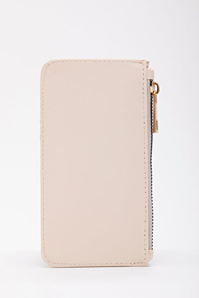 SHAKA Cream Shk89 Faux Leather Zippered Coin and 5 Card Compartments Card Holder Wallet L:16 E:8 cm