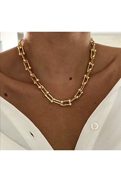 BORENO Tifany Model Gold Renk Çelik Üzeri 14 Ayar Altın Kaplama Kolye
