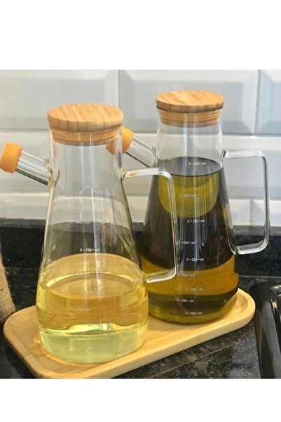 İLİVA Bambu Kapaklı ve Bambu Altlıklı Borosilikat Cam Yağlık Sirkelik - 3 lü Set 900 ml Masterchef Yağdanl