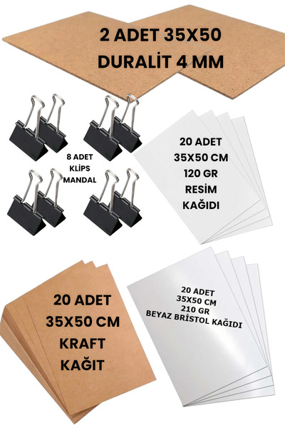 SEYFİKİRTASİYE 35X50 CM DURALİT ÇİZİM KAĞITLARI SETİ KRAFT BRİSTOL RESİM KAĞI...