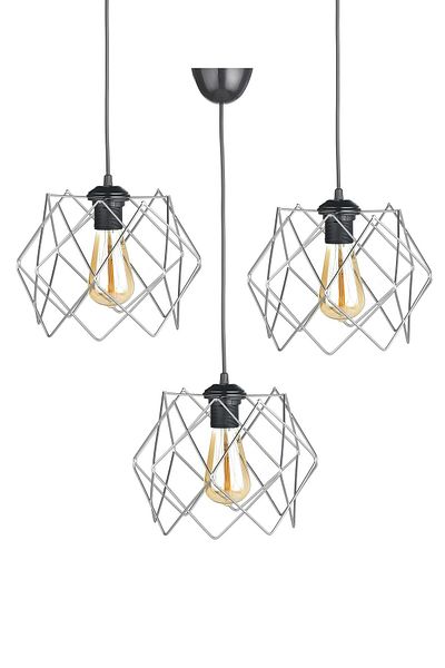 MHK Collection Silver Design Multi Square Chandelier 3 Pieces