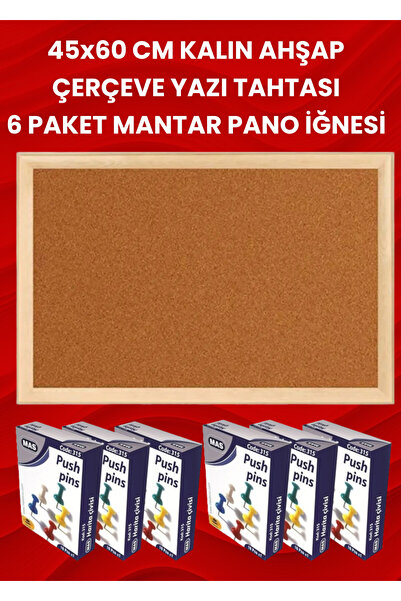 SEYFİKİRTASİYE 45x60 سم إطار خشبي سميك لوح كتابة 6 عبوات من لوحة الفلين