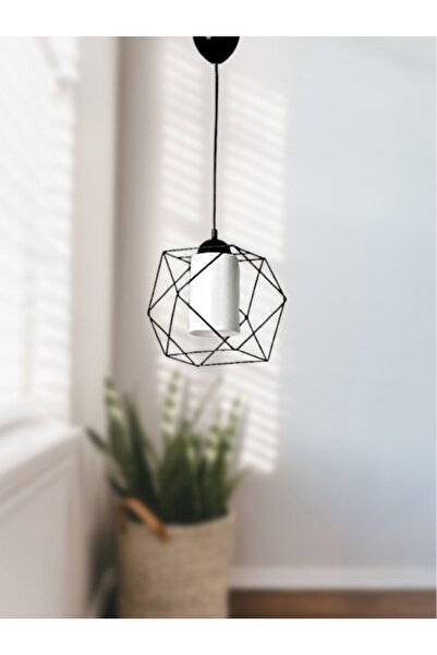 AYDINHOMELİGHT Kare Tekli Beyaz Mikalı Siyah Sarkıt Avize