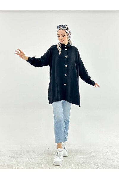 CNG MODA Cămașă Aerobin cu nasturi Hijab pentru femei-Negru - standard