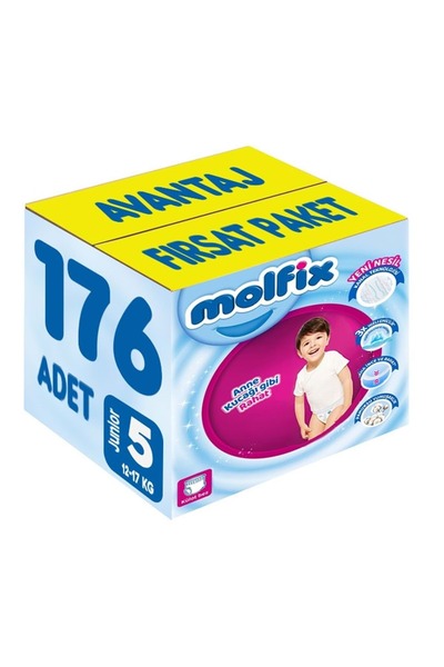Molfix Külot Bebek Bezi Beden:5 (12-17KG) Junior 176 Adet Avantaj Fırsat Pk