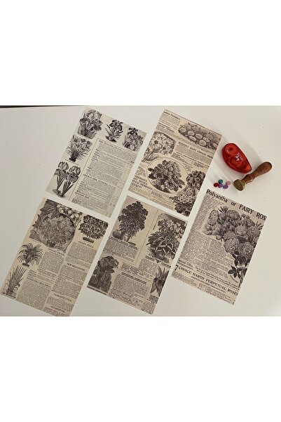 SF SCRAPBOOK KIRTASİYE Vintage / Bitki, Çiçek Kağıt Journal Set, Scrapbook, S...