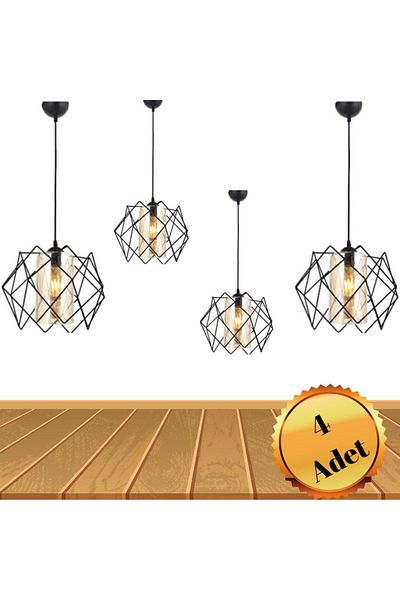 MHK Collection Black Design Yellow Mica Glass Multi Square Living Room Kitchen Bathroom Bedroom Children's Room Chandelier 4 Pieces