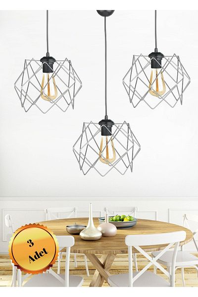 MHK Collection Silver Design Multi Square Chandelier 3 Pieces