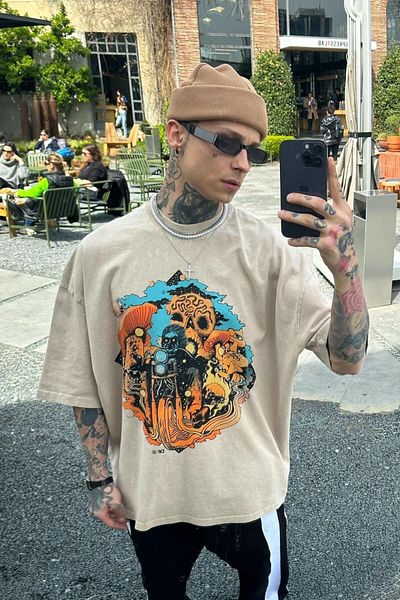 NEWLAKER Μπλουζάκι Unisex Oversize Graphic Printed Sand Washed T-shirt
