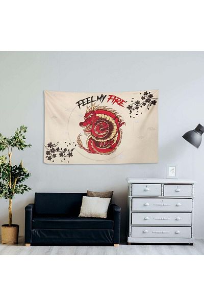WALLHANG غطاء حائط التنين الأحمر، سجادة حائط 150 × 130 سم