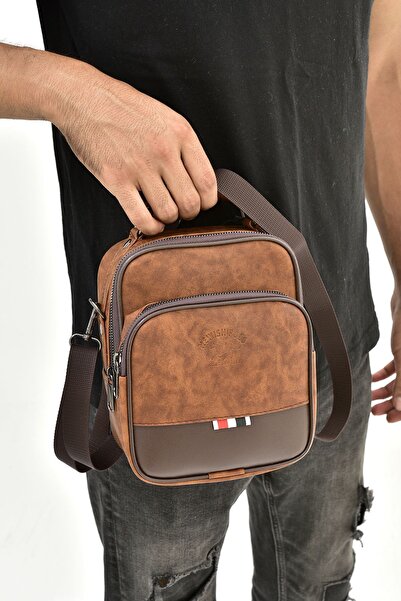 tuldar Чоловіча сумка з коричневої шкіри з регульованим поперечним ременем через плече 19X22CM