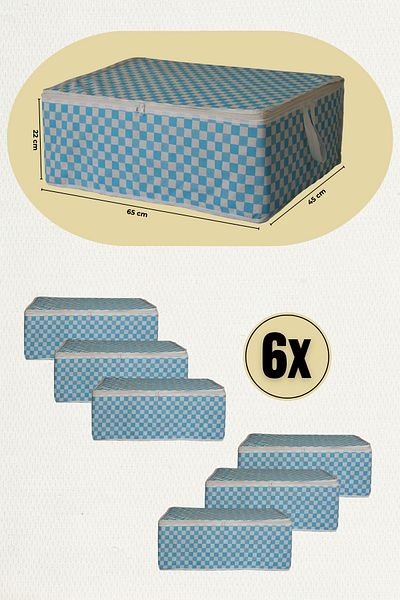 ADARYA HOME Голяма квадратна синя чанта за съхранение, 6 части - 65x45x22 см