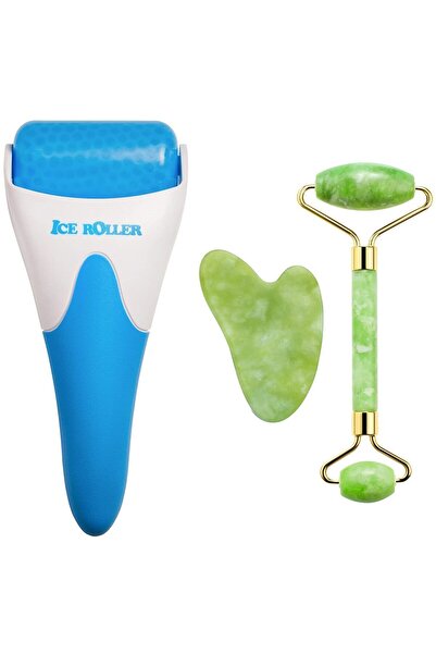 Welta Yeşim Face Roller ve Yeşim Gua Sha Seti Ve Ice Roller Buz Rulosu Yüz So...