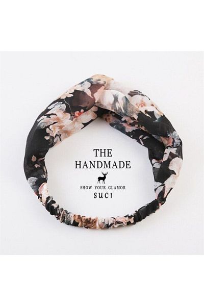 So Much Accesories So-much Bentita de păr pregătită cu noduri pentru femei șifon cu model floral negru-9