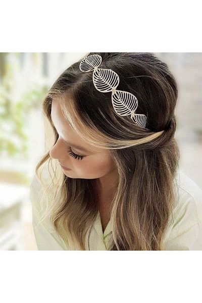 So Much Accesories So-much Women's Gold Leaf Shaped Crown Hair Band-9