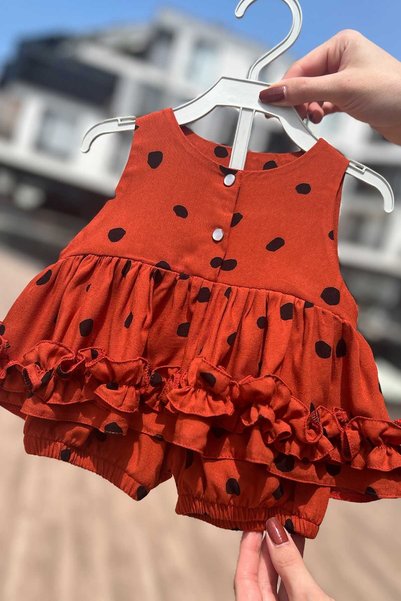 Bertuğ Bebek Polka Dot Brick Color Bottom Top Girls' Baby Set