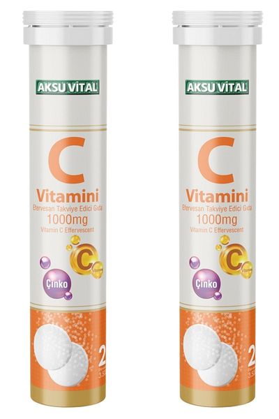 Aksu Vital Vitamin C Zinc 1000mg 20 Effervescent Tablets X 2 Pieces