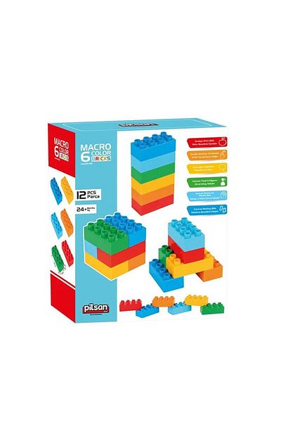PİLSAN Pilsan Toy Macro 6 Color Bricks Blocks 12 Pieces Lego Pso-03 555