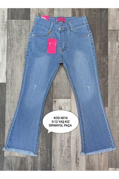 YDBKStore YdbkKidsstore Yeni Sezon Kız Çocuk Buz Mavi İspanyol Paça Eskitmeli Likralı 5 Cep Jean/kot Pantolon