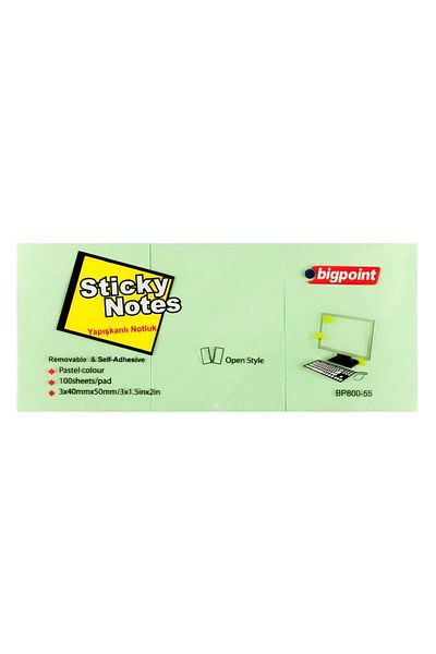 Bigpoint Adhesive Note Paper 3 Pieces 40 Mm X 50 Mm Green (4 PACK)