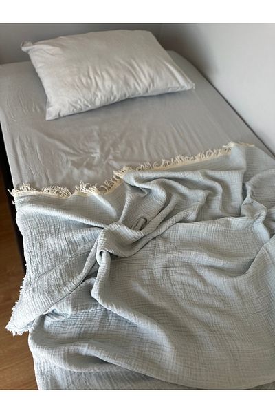 Blue Atelier طقم بيكيه موسلين فردي - مفرش سرير، ملاءة مطاطية وغطاء وسادة
